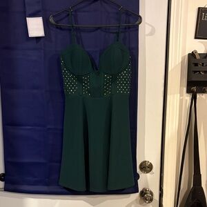 Speechless Dark Green Mini Dress with Studded Accents